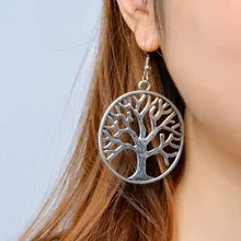Женские массивные серьги из нержавеющей стали Tree of Life серебряные