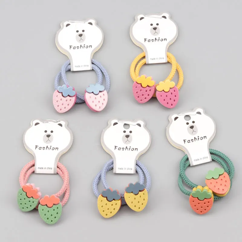 

2 PCS Cute Strawberry Hair Tie Children's Cartoon Scrunchies Rubber Band Hair Accessories Baby Headdress Holiday Festival Gifts