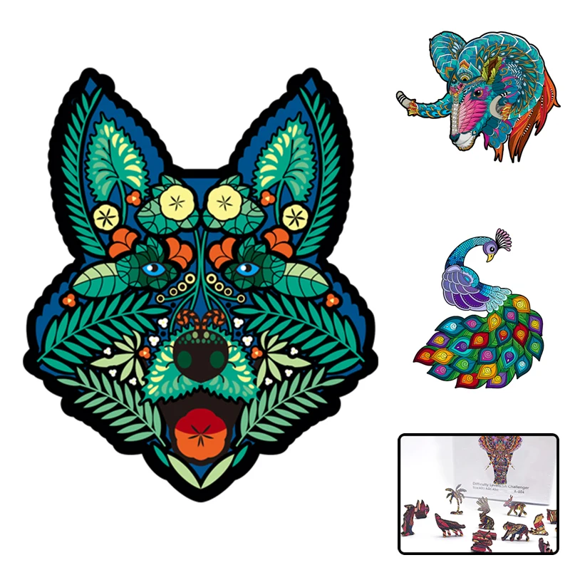 

2021 New Animal Shaped Wooden Puzzle Children Wood DIY Crafts Christmas Gift Jigsaw For Adults