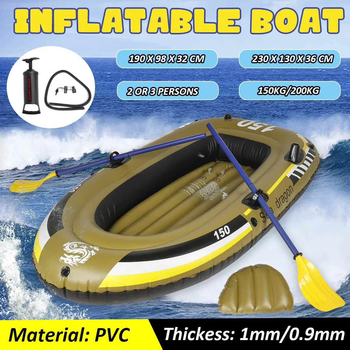 

2/3 Person PVC Inflatable Boats Water Floating Fishing River Boat Paddles Canoe Air Pump Rowing Boats Summer Pool Water Sports