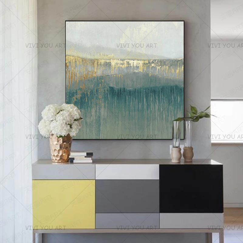 

2020 Новая Серая Золотая маленькая Картина на холсте акриловая Настенная картина ручная роспись домашний декор квадратные линии для гостино...