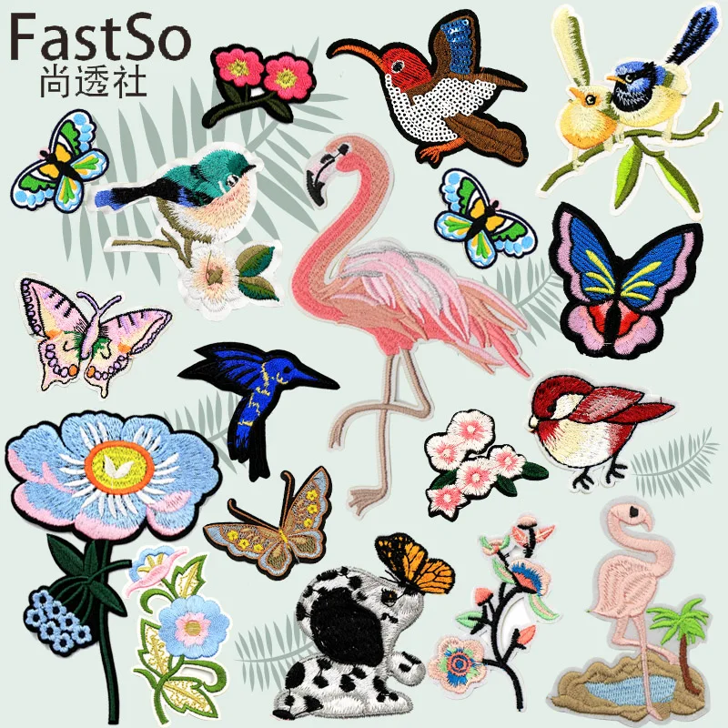 Тканевые нашивки на одежду с железными цветами птицами бабочками нашивками и