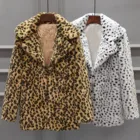 Пальто с леопардовым принтом 2021, Женское пальто из искусственного меха, роскошная зимняя теплая плюшевая куртка, модная женская верхняя одежда из искусственного меха высокого качества