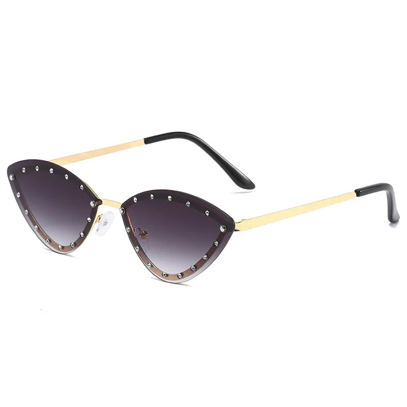 

Sexy Cat Eye Sunglasses Women Rimless Vintage Rhinestone Sun Glasses Female Lady Candy Color 2019 Eyewear Triangle Shades UV400