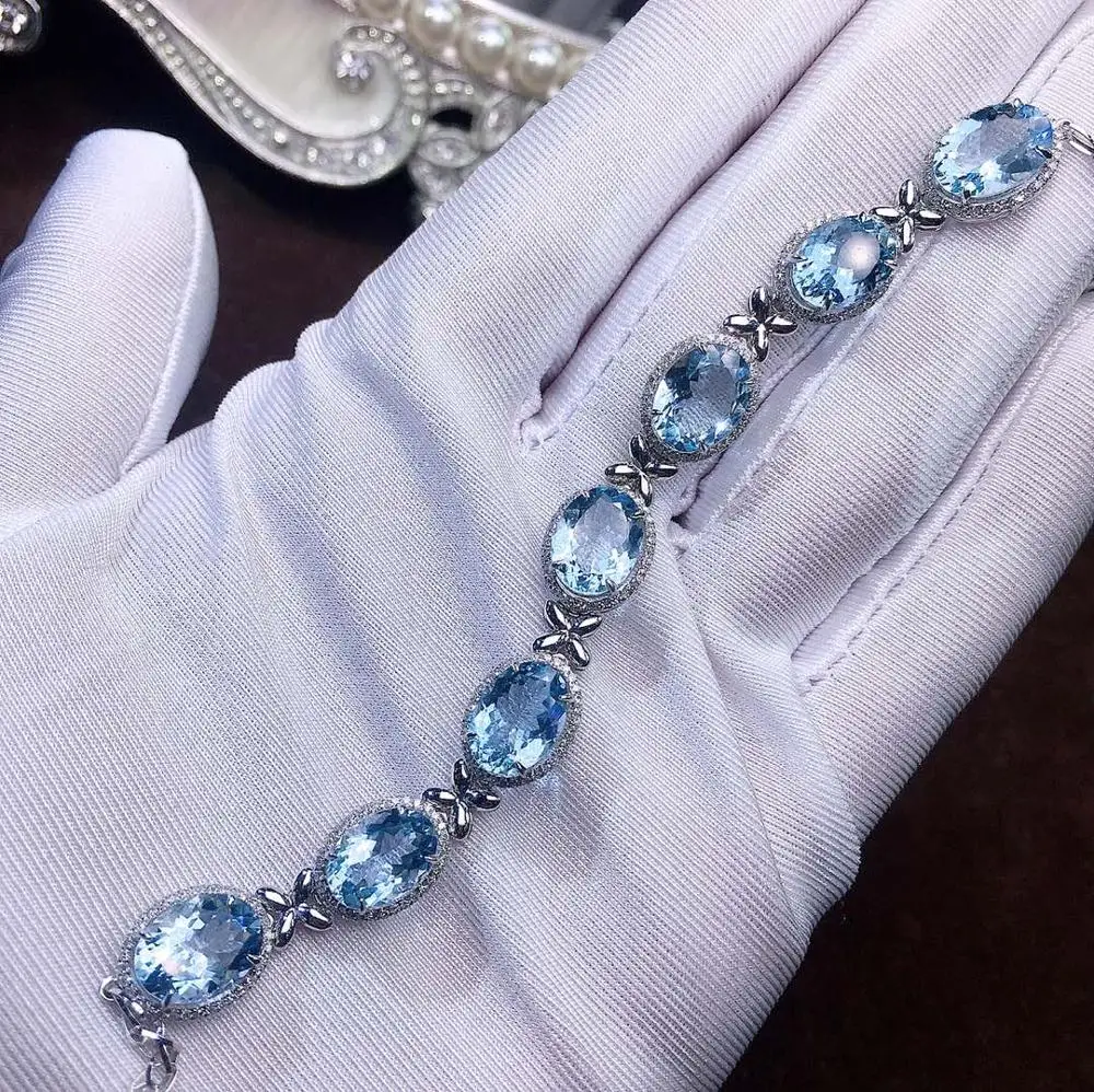 Женские браслеты из золота с аквамарином ювелирные украшения драгоценных камней