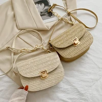 straw woven summer beach shoulder pouch chain small saddle bags women shoulder messenger bag vacation woven pouch