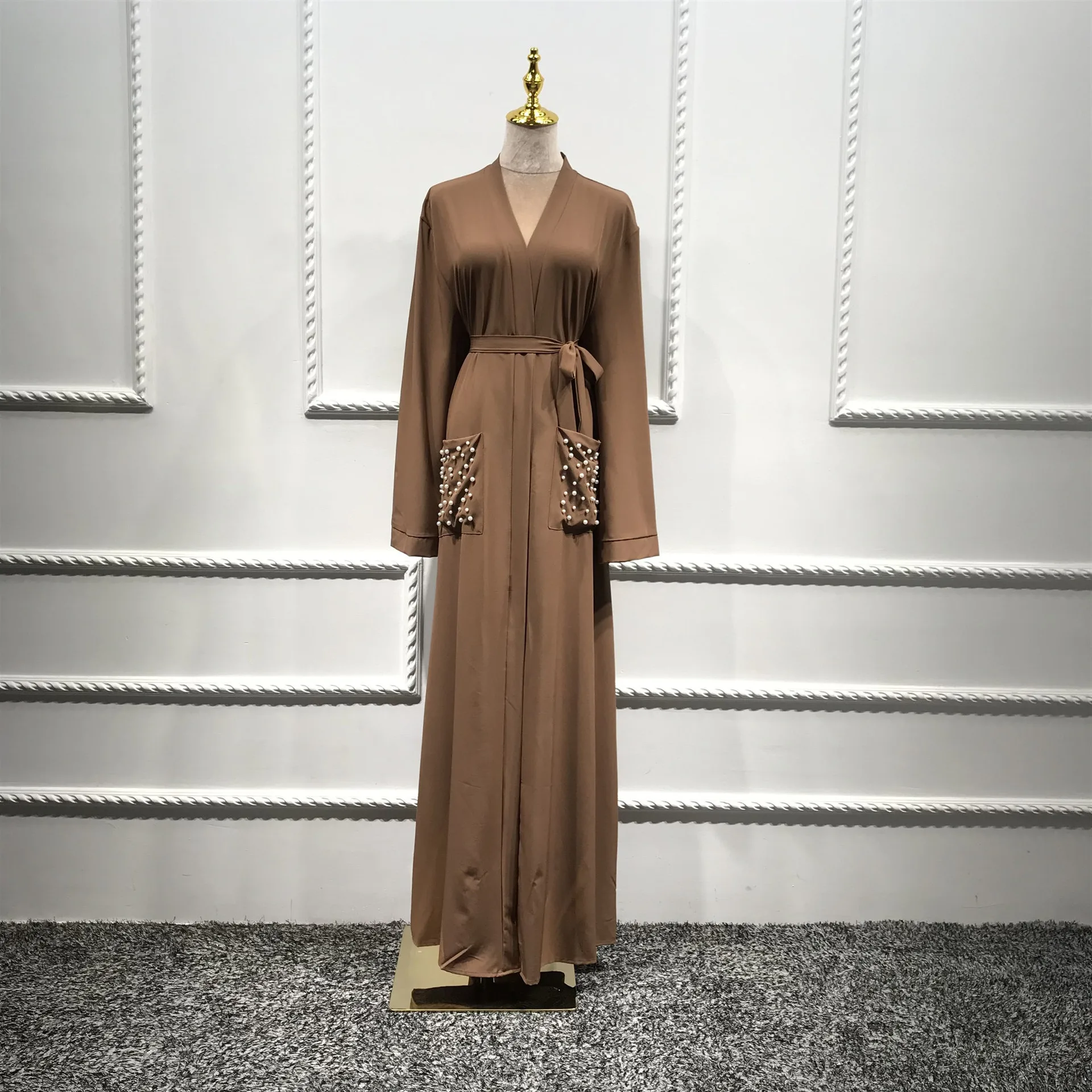 Мусульманское платье с жемчужинами abaya Vestidos кардиган-кимоно свободные длинные халаты Jubah Ближний Восток Eid Рамадан Исламская одежда