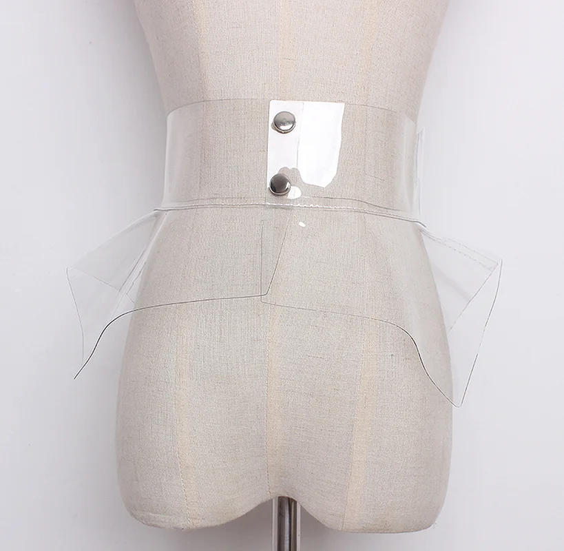 2020 New Laser Fashion Girdle Ruffled Slimming Wide Belt with Dress Leather Belt Plastic PVC Women Belt Harajuku Waist Belts