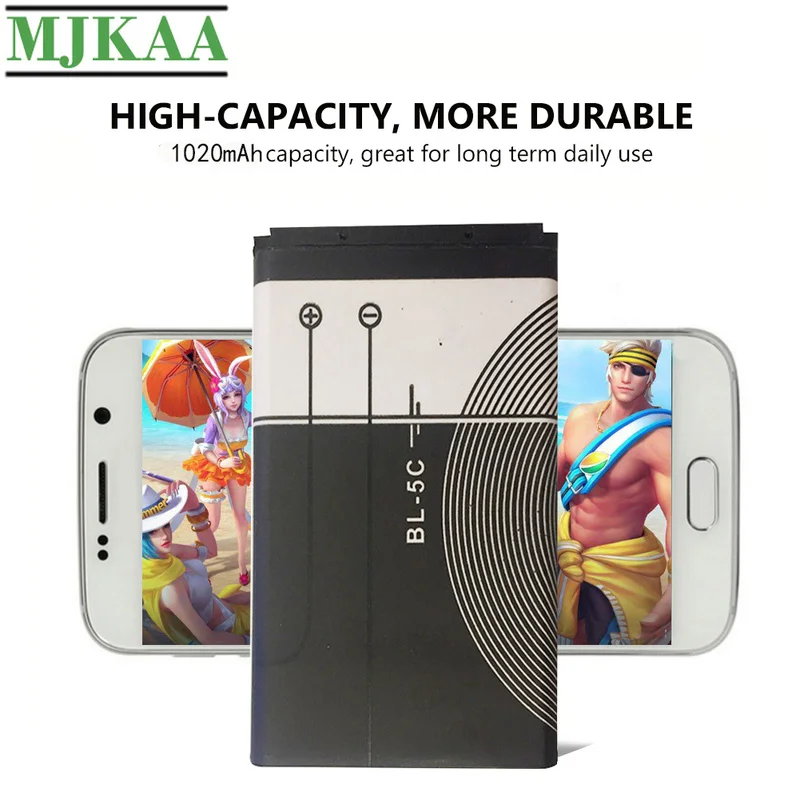

MJKAA 2PCS BL-5C 3.7V 3.8Wh 1020mAh Battery For Nokia 1112 1208 1600 1100 1101 2610 2600 2300 6230 6630 n70 n71 n72 n91 e60 BL5C