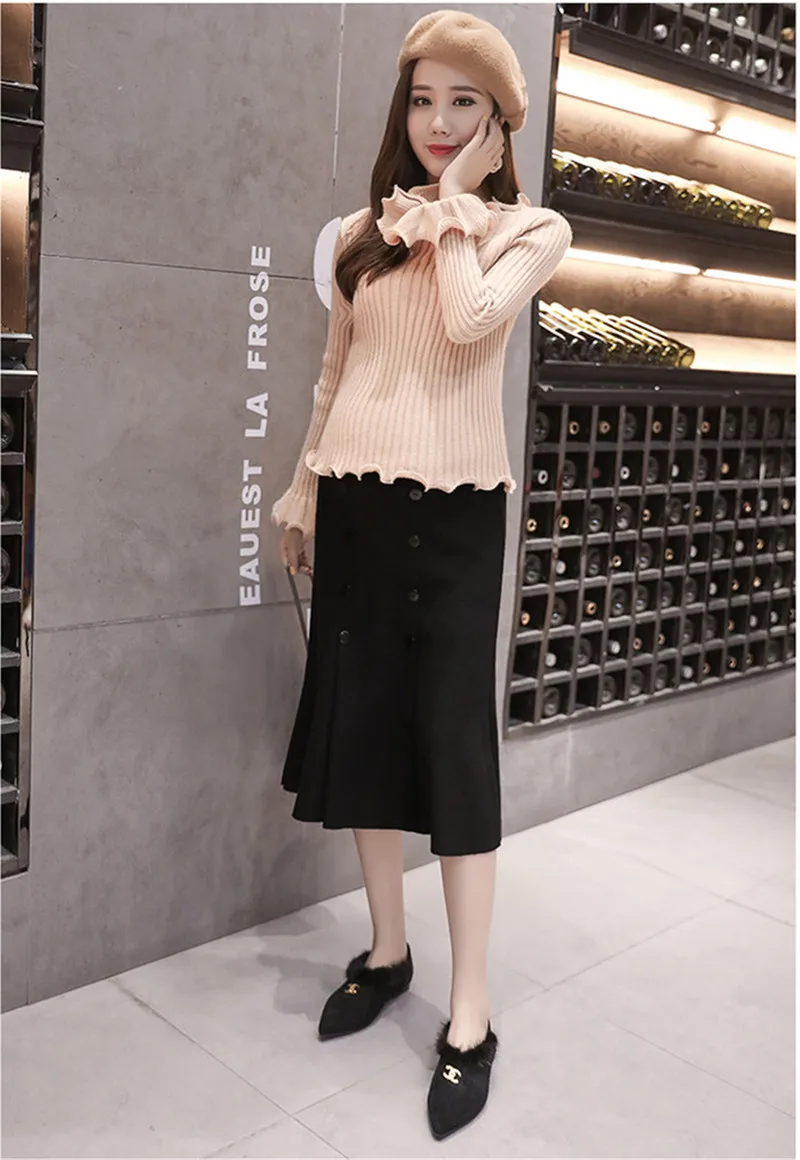 Poungdudu maternity pregnant women skirt autumn and winter new fashion tide mother dress long section knitted | Мать и ребенок