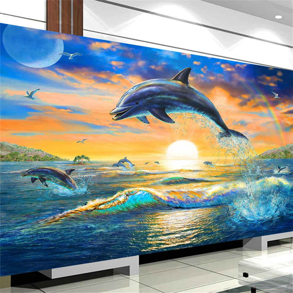 

Полноформатная 5D алмазная живопись «сделай сам», вышивка крестиком, картина с морским животным, дельфином, 5d Алмазная мозаика, новогодний п...