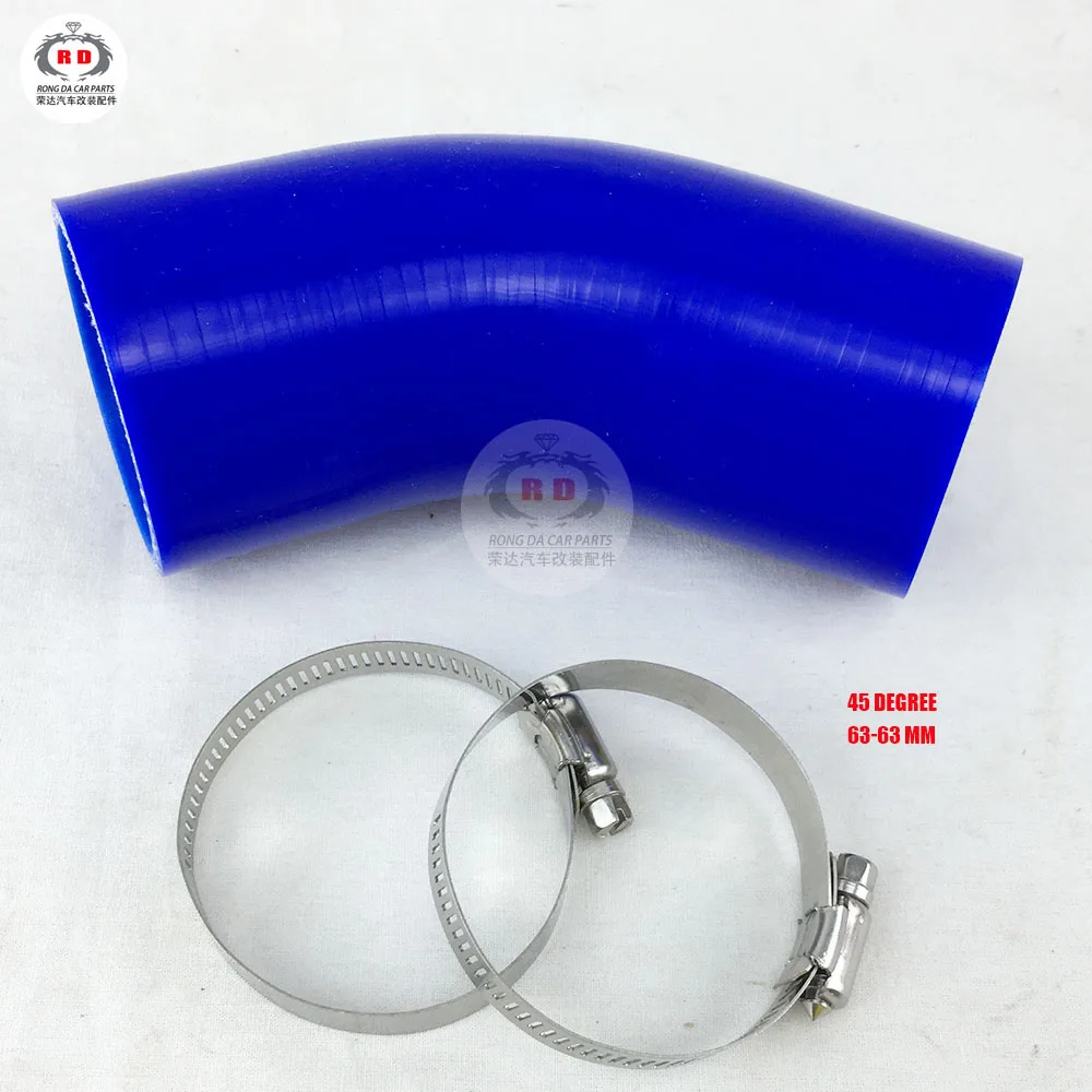 63MM 45 degree Blue 2," 51 мм/2,5'' 63 мм/3 ''76 мм 90 градусов 45 градусов Силиконовое Шланговое колено турбо труба впуска+ зажим - Цвет: 63MM 45 degree Blue