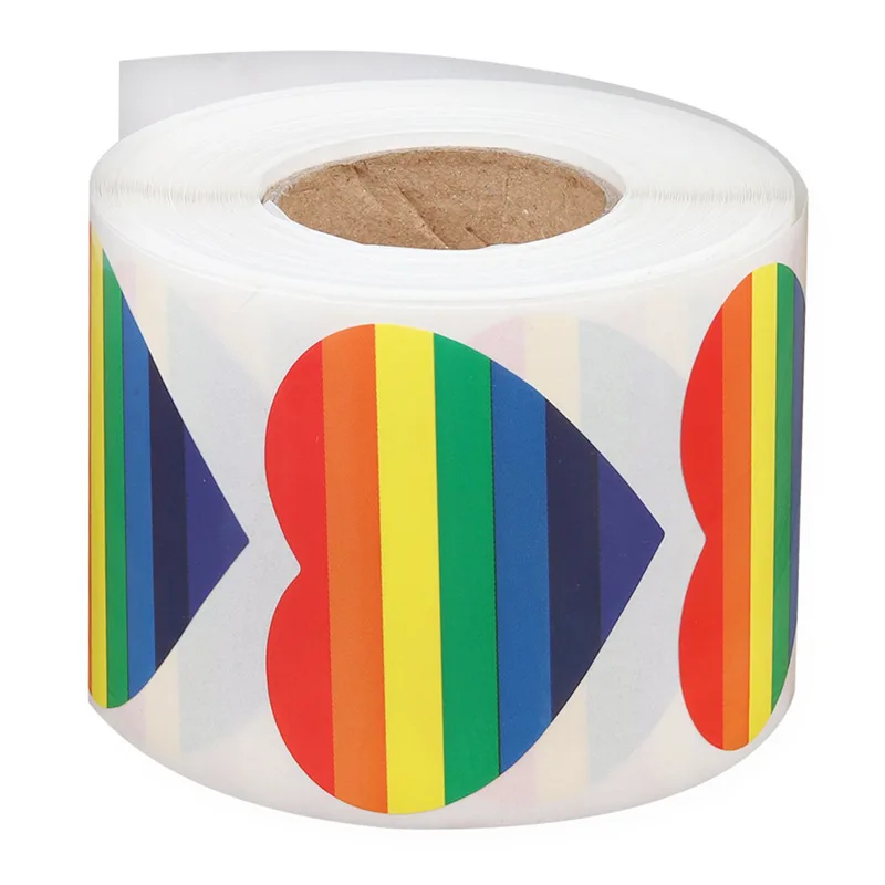 

1.5inch 3.8cm Heart-shaped Rainbow Stripe Seal Diary Scrapbooking Festival Birthday Party Gift Decorations Labels 500pcs/roll