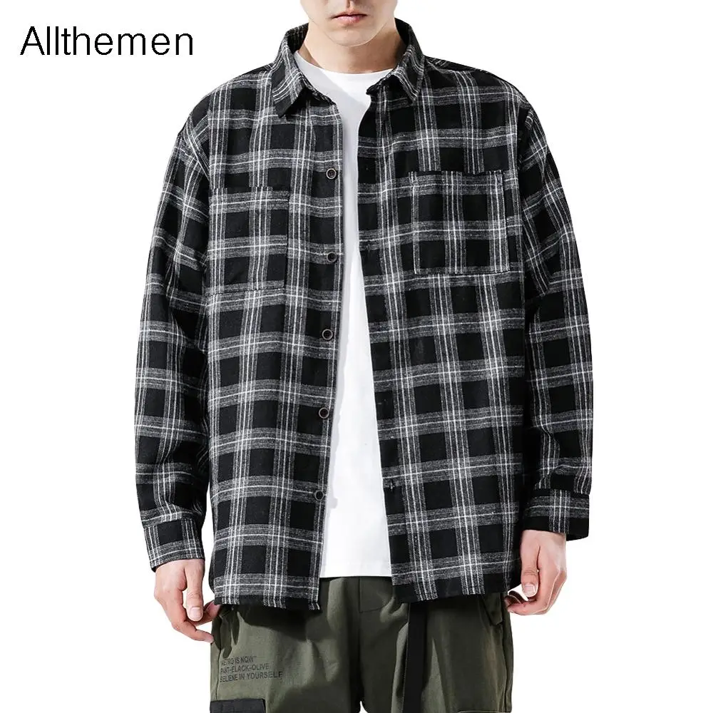 

Мужская Повседневная рубашка Allthemen, свободные топы с длинным рукавом и принтом, рубашка в стиле Харадзюку