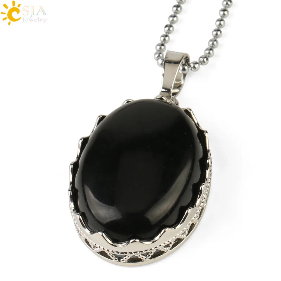 Black Onyx Csja 30x20 мм натуральные подвески с камнями ожерелья рейки тигровый глаз хрустальные овальные бусины оправа в форме короны серебряный цвет модные ювелирные изделия G212 - Окраска металла: Black Onyx