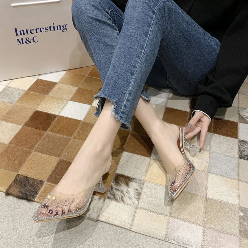 Женские туфли на высоком каблуке Прозрачные женские с мелким мыском носком Scarpe da