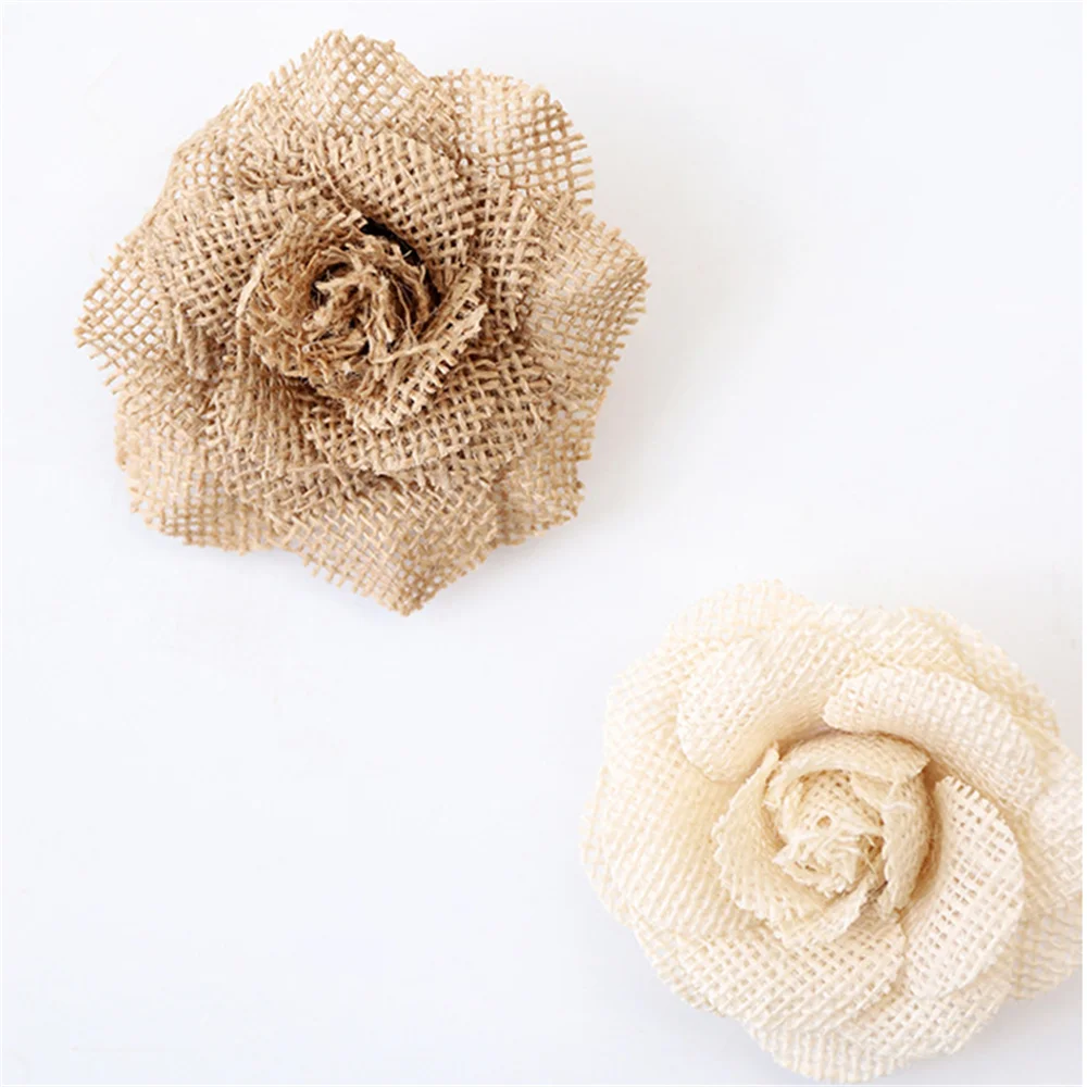 2 шт. декоративные розы из натурального джута|Украшения своими руками для
