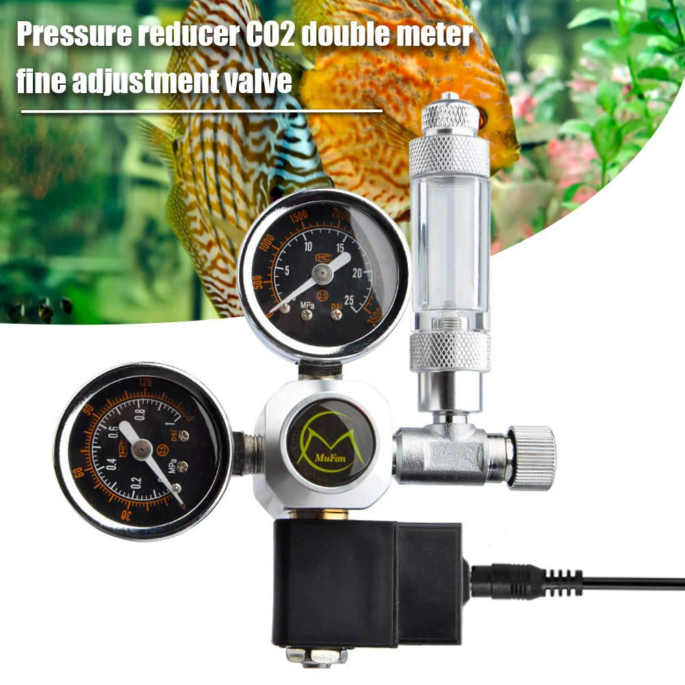 

Dual Gauge Aquarium CO2 Regulator Set Electric Portable Bubble Counter with Solenoid Strong Toughness W21.8 EU Plug