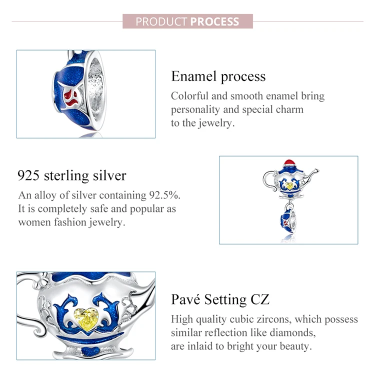 

Genuine Platinum Plated 925 Sterling Silver Charm Magic teapot Pendant Bracelet beads exquisite jewelry