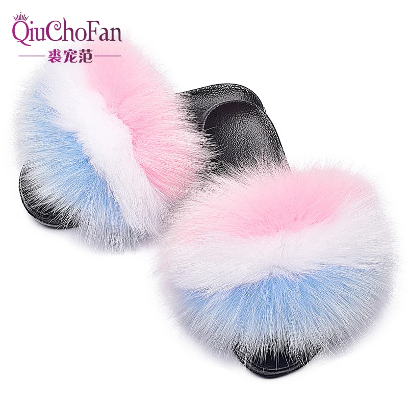 

Fur Slides Ladies Summer Gorgeous Fur Sandals Women Amazing Slippers Cute Fox Hair Flip Flops Home Warm Slippers Plus Size