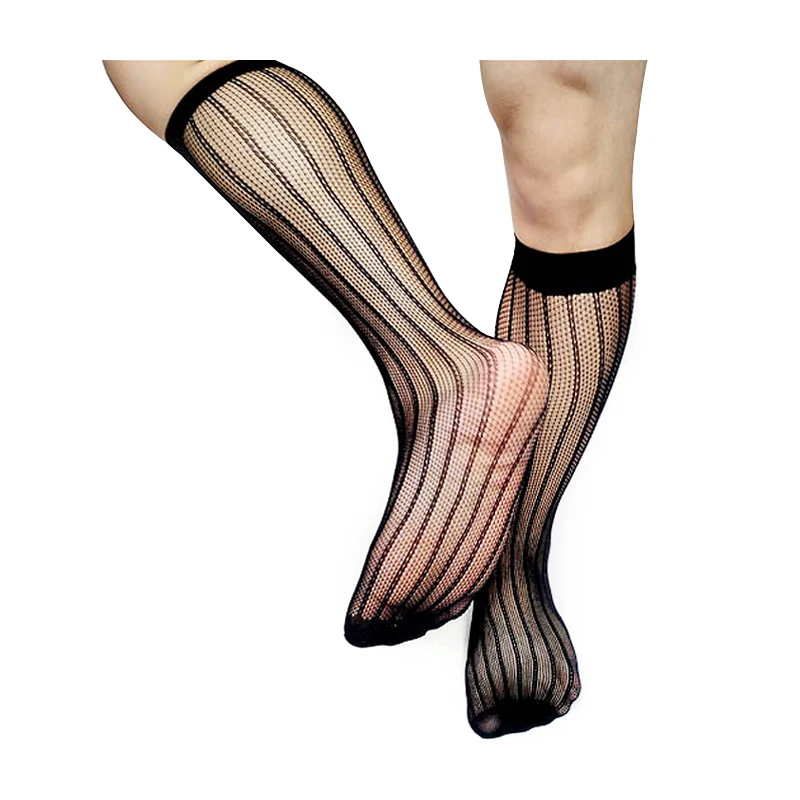 Сетчатые мужские носки высокие эластичные прозрачные сексуальные полосатые