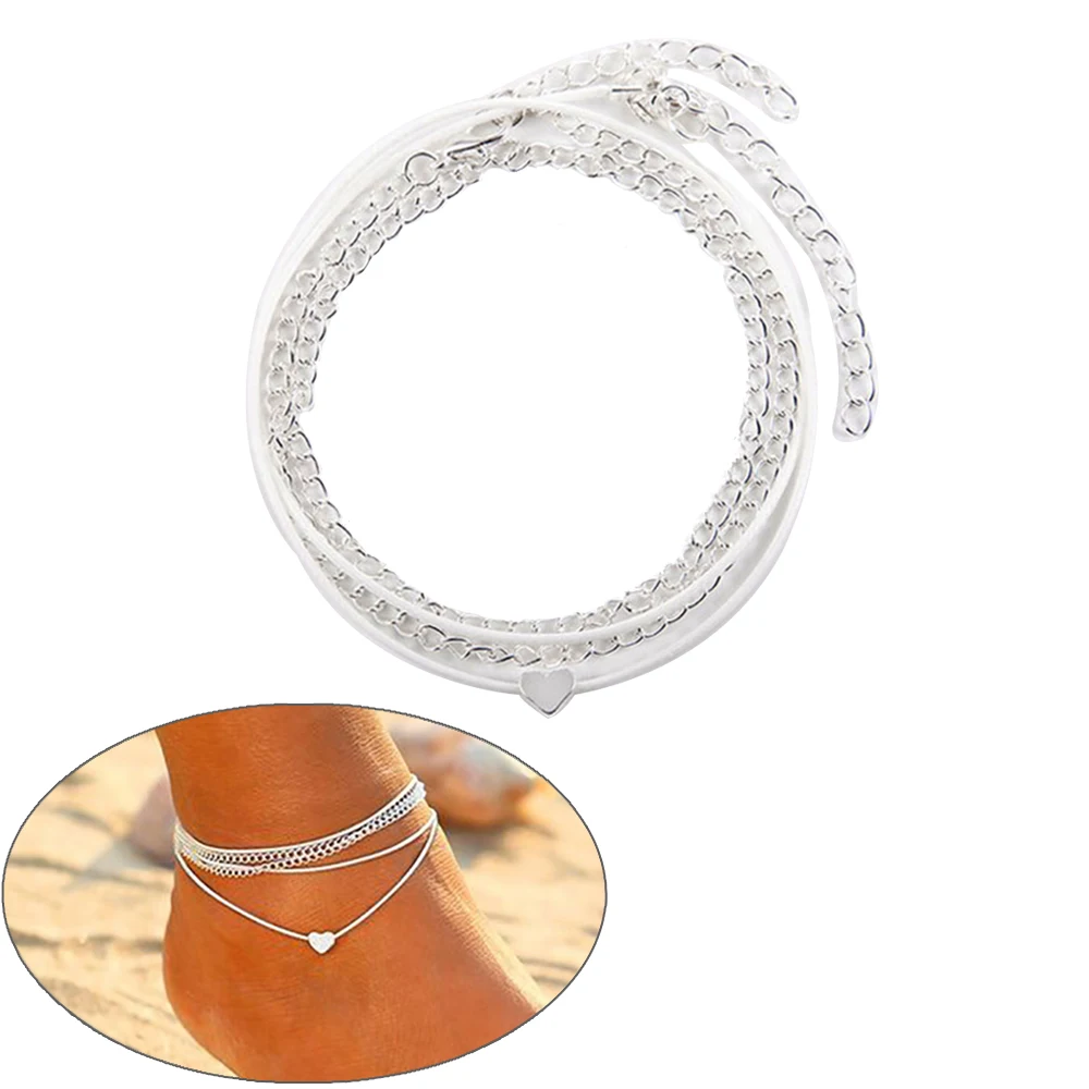 Модные богемные Серебристый браслет на ногу винтажные сексуальные любовь сердце