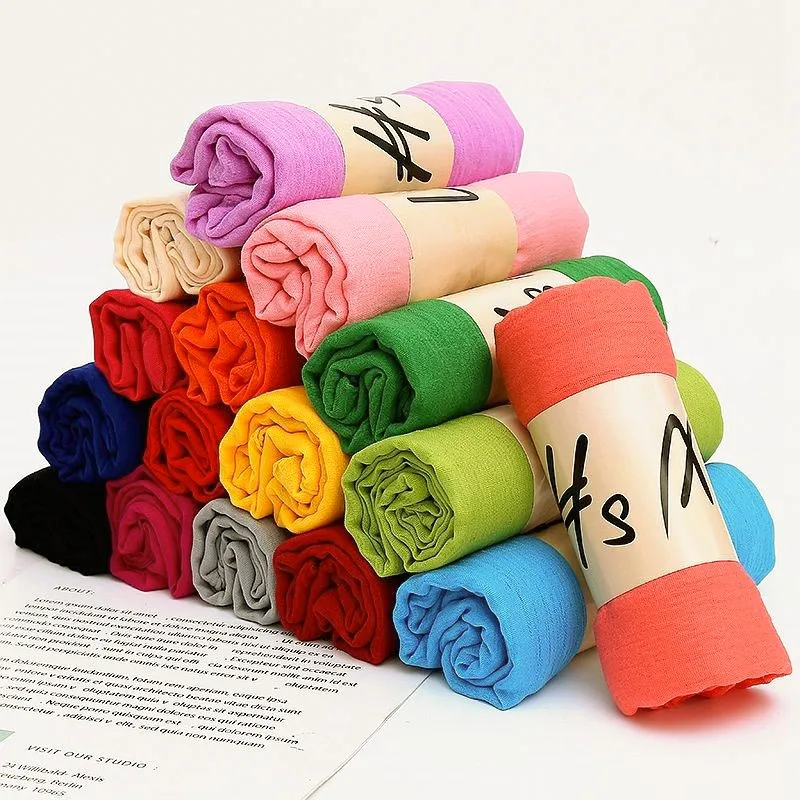 Сплошной цвет однотонный шарф из хлопка и льна Женская тонкая Длинная воздуха