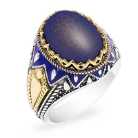 new retro mysterious starry sky blue oval stone metal ring mens fashion trend party ring gift