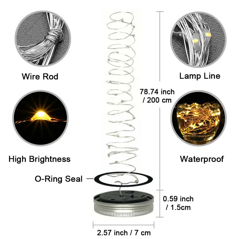 LED Solar Fairy Light for Mason Jar Lid Lights String Garden Outdoor Decor Wedding Decoration Lighting Lids No jars | Лампы и