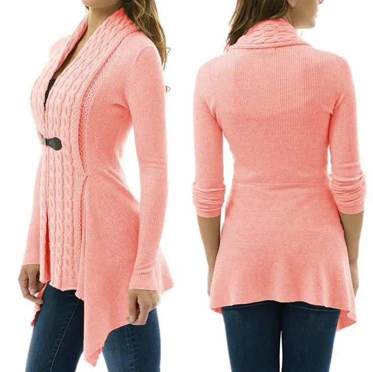 Женский вязаный кардиган с длинным рукавом поясом Осень-зима 2019 |