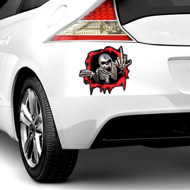 

15 X 14cm Metal Skeleton Skull In The Bullet Hole Auto Automobile Decals Pvc