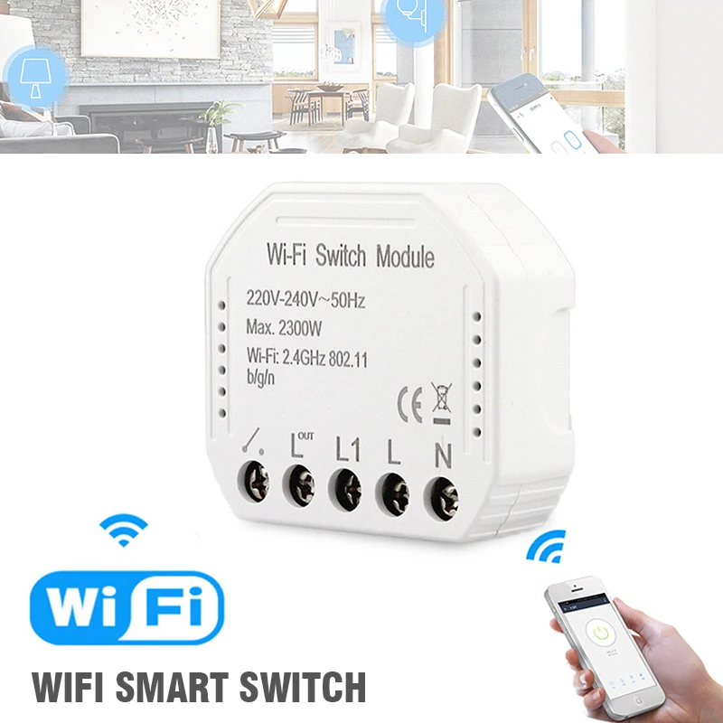 

WiFi Smart Switch Module 1-Way Voice Control for Alexa Google Assistant 100-240 V AC Smart Switch For Lights Ceiling Fans