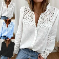 autumnspring solid color crochet lace blouses womens fashion long sleeved hollow out shirts office ladies elegant tops xs 2xl