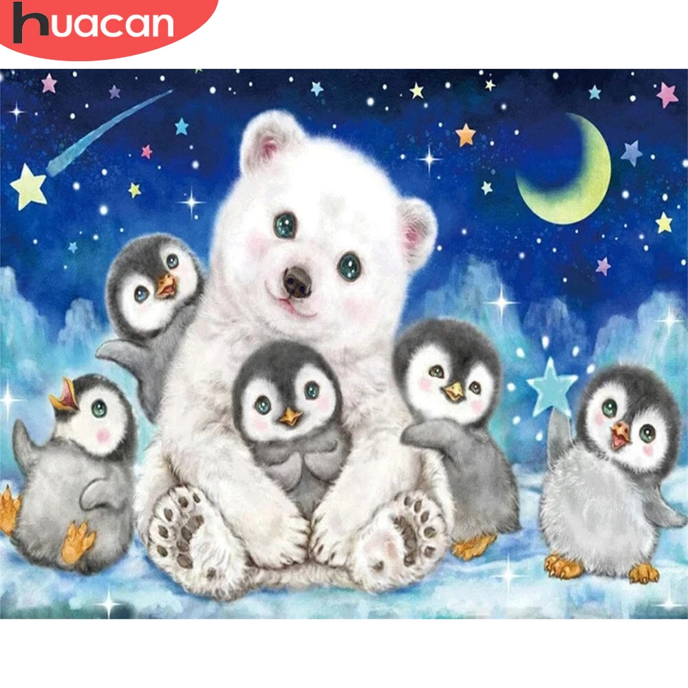 

HUACAN Coloring By Number Bear Animals Kits DIY Painting By Numbers Winter Penguin Drawing On Canvas HandPainted Home Decoration