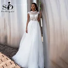 Женское свадебное платье без рукавов, с кружевной аппликацией и круглым вырезом