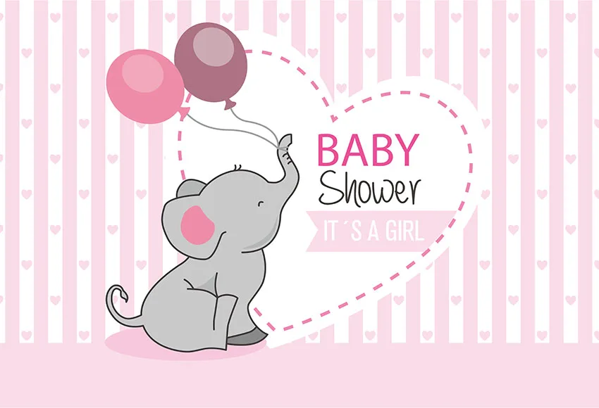 

7x5FT Pink White Stripes Cute Elephant Baby Shower Party Girl Heart Custom Photo Studio Backdrop Background Vinyl 220cm X 150cm