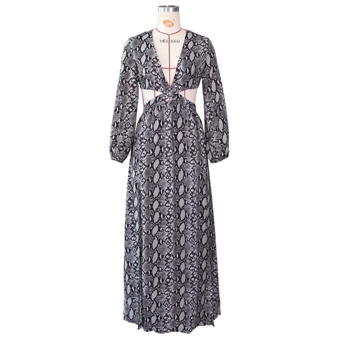 Платье Вечерние ское вечернее со змеиным принтом V-образным вырезом и длинным