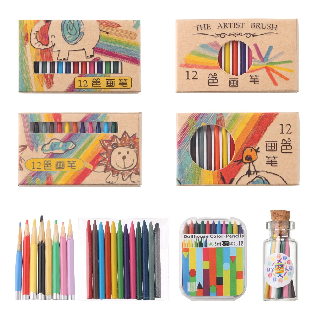 

1set 8/12/13 Colours Dollhouse Miniature Colorful Pencil Brush Model Doll House Decor Mini Color Pencil Model Gift Wholesale