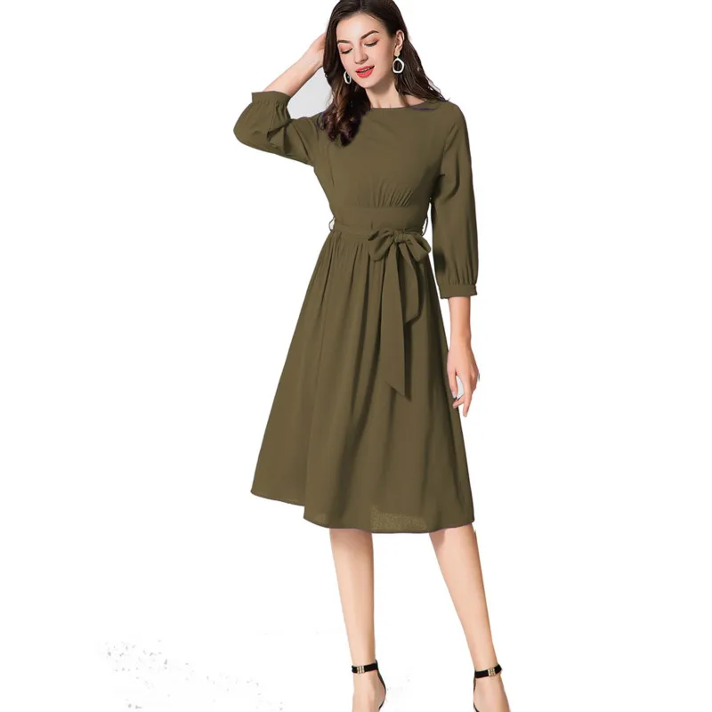 Женское трикотажное платье с круглым вырезом ZOGAA элегантное винтажное