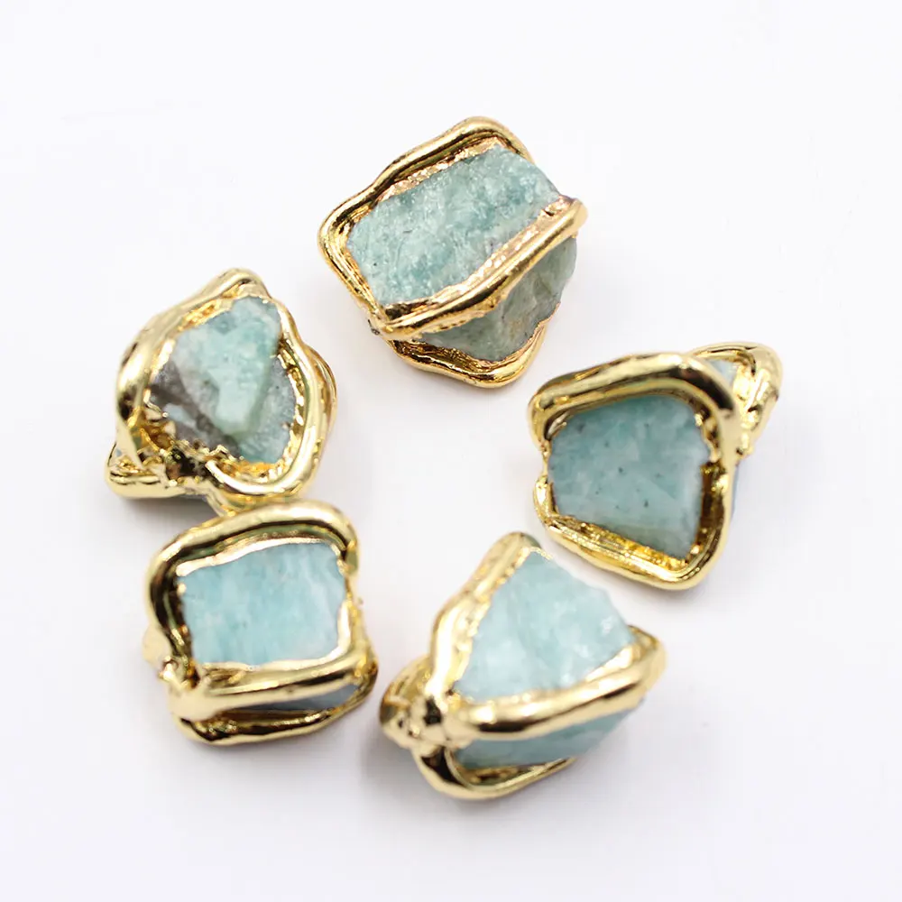 Gemas de amazonita verde Natural chapadas en oro, cuentas de libertad para collar de perlas, joyería DIY, 5 piezas, 15x20mm