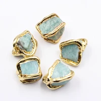 5pcs 15x20mm natural green amazonite gold plated nugget gems freedom beads for pearl necklace pendant jewelry diy
