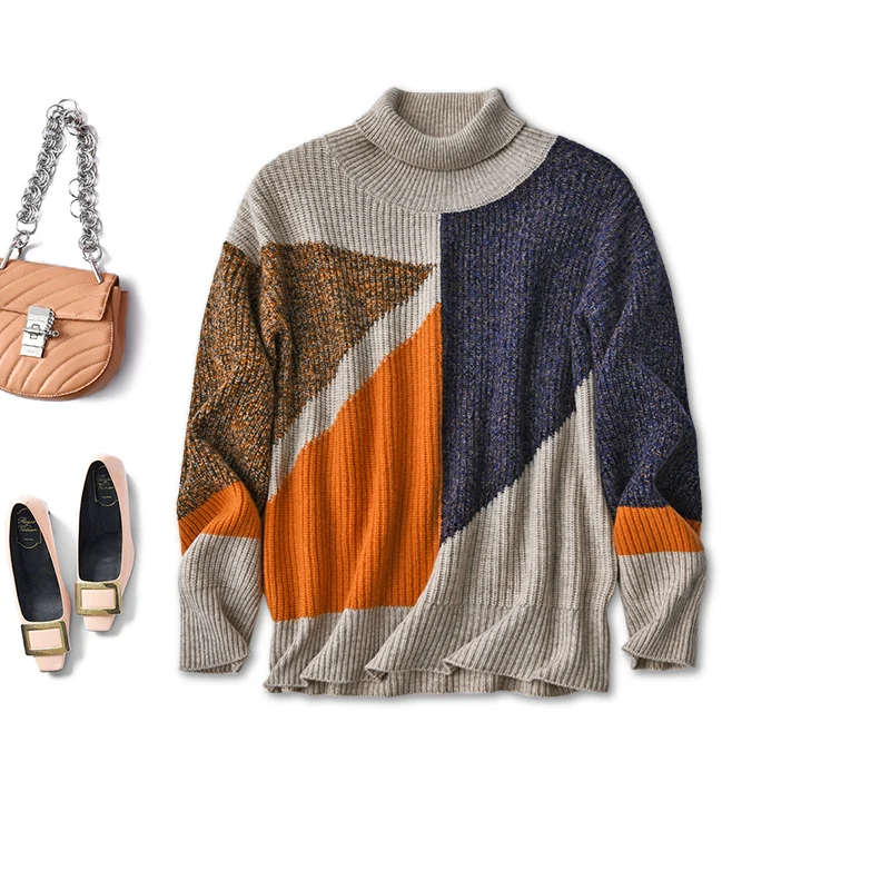 

Водолазка SHUCHAN, Женский вязаный пуловер, Осенний винтажный шерстяной свитер с геометрическим рисунком для женщин, Модный зимний свитер своб...