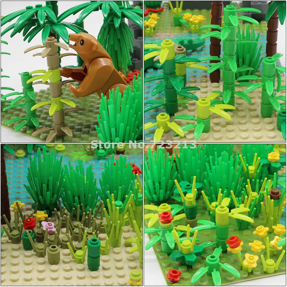 Горячий 2020 MOC дождь лес река блоки тропические леса с растениями и животными 32x32