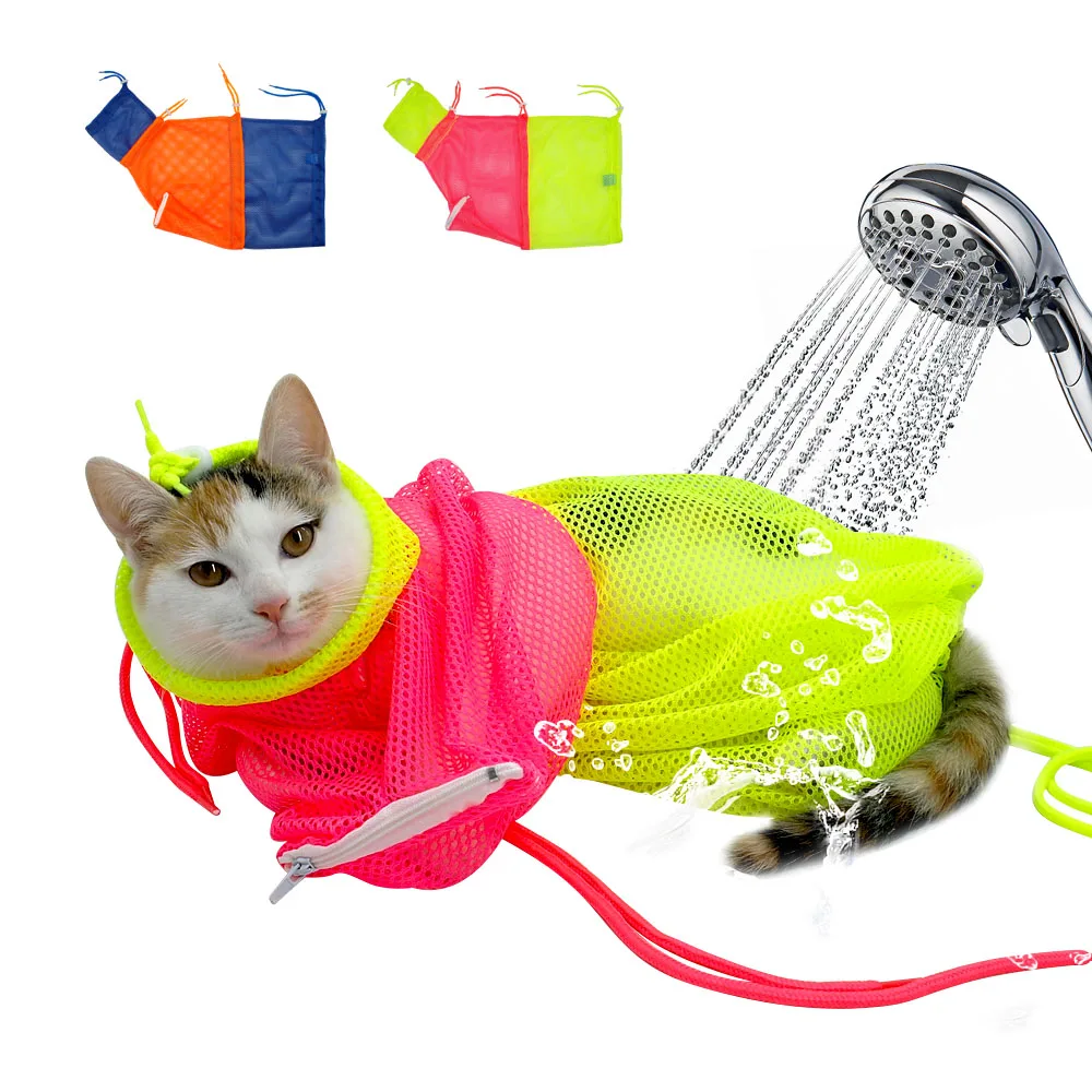 Сетчатая Сумка для ванной, регулируемая для мытья домашних животных, для купания, для стрижки ногтей, для инъекций царапин, Рюкзак-переноска для кошек