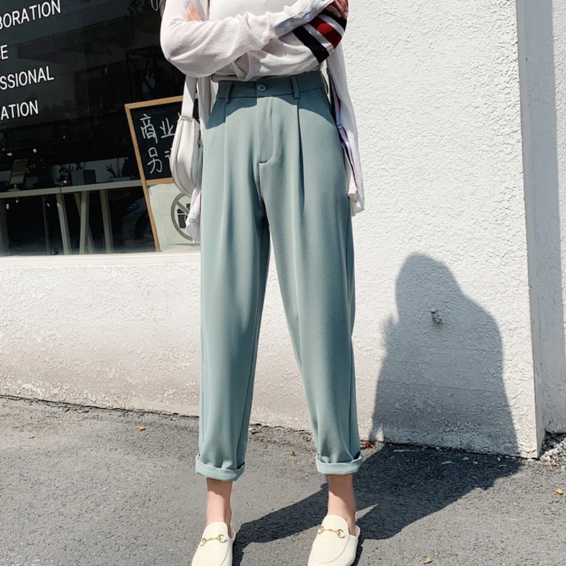

Limiguyue Solid Harem Pants Women Loose Straight Leg Pants Slim Suit Pants Lady High Quality Simple Casual Long Pant Femme K211