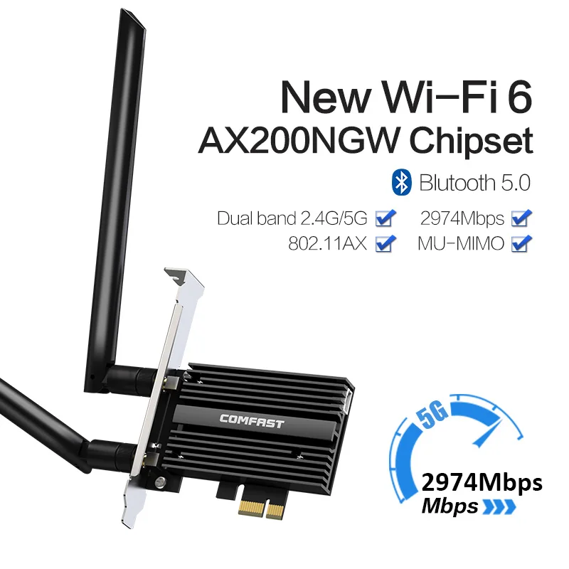 Двухдиапазонный 2974 Мбит/с Wifi 6 AX200NGW PCI-E X1 MU-MIMO беспроводной адаптер 2 4G/5 ГГц 802.11ac/ax