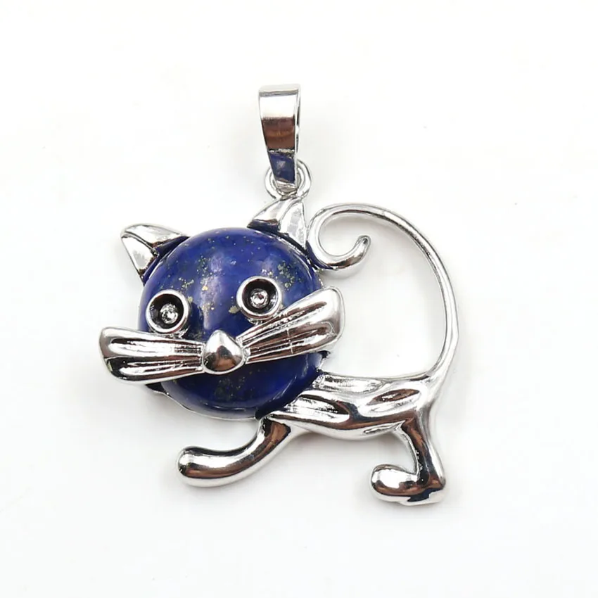 

XSM Wholesale 10 Pcs Lovely Cat Pattern Pendants Classic Mixed Natural Stone Crystal Round Stone Women Girls Charm Jewelry