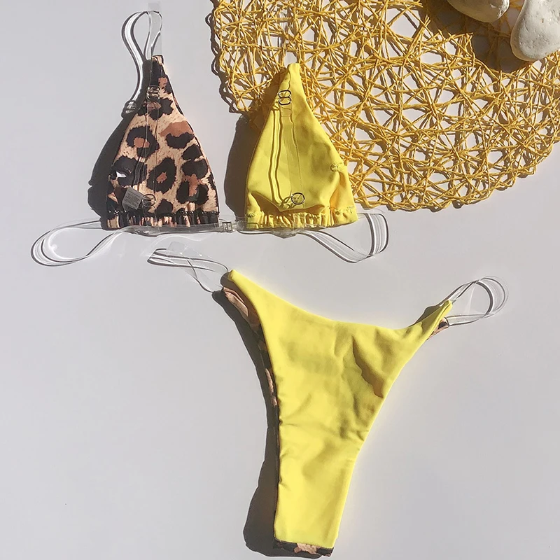 Сексуальное женское бикини 2020 Желтый леопардовый купальник женские купальники