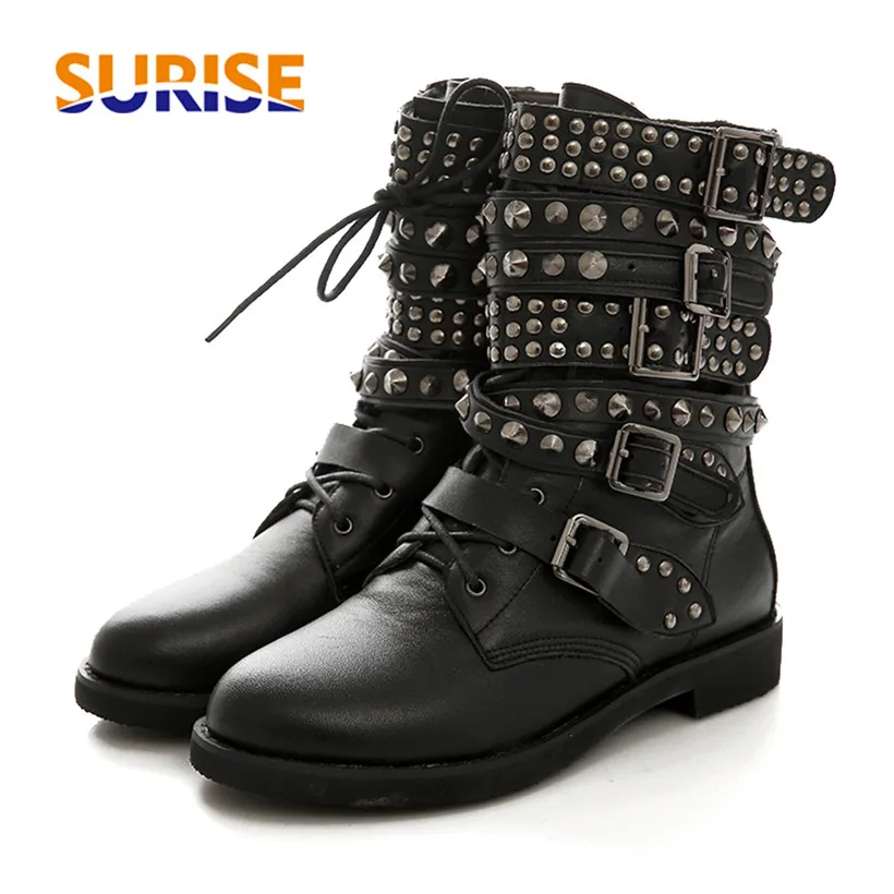 Зимние женские ботильоны с заклепками на платформе низким блочным каблуком и