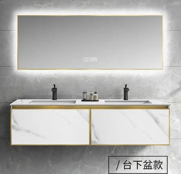 

Rock board bathroom cabinet combination smart washbasin bathroom simple light luxury style modern hand wash basin mirror cabinet